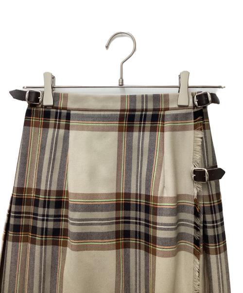 O'NEIL OF DUBLIN（オニールオブダブリン）O'NEIL OF DUBLIN (オニールオブダブリン) チェックウールラップスカート ベージュ サイズ: GB 8(S～M)の古着・服飾アイテム
