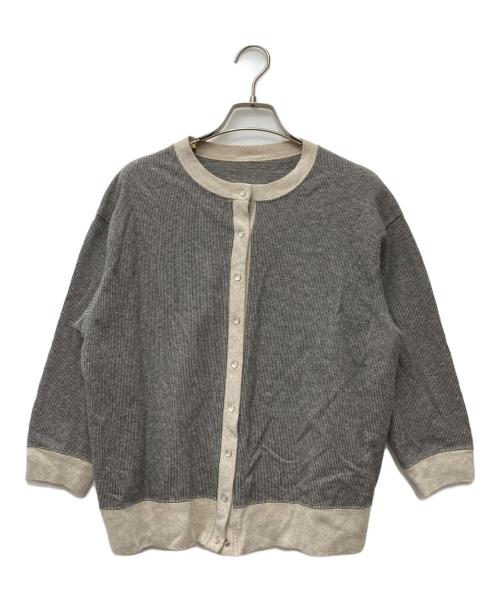 Hands of creation（ハンズオブクリエイション）Hands of creation (ハンズオブクリエイション) ラフィカノコ ミジンボーダー 7分袖スナップC/D　1320822 グレー サイズ:Freeの古着・服飾アイテム