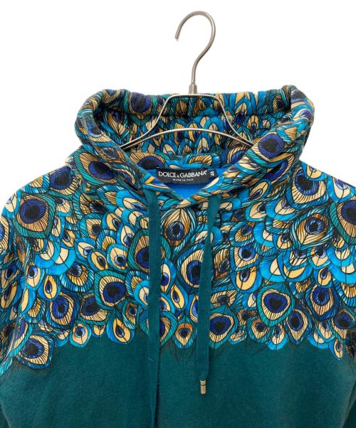 DOLCE & GABBANA（ドルチェ＆ガッバーナ）DOLCE & GABBANA (ドルチェ＆ガッバーナ) クジャク柄パーカー　G9OF9T/Fl79X エメラルドグリーン サイズ:48の古着・服飾アイテム