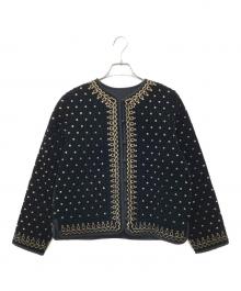 Ample×TORRAZZO DONNA（アンプル×トラッゾドンナ）の古着「ドット刺繍ベロアキルティングジャケット 6254-511」｜ブラック