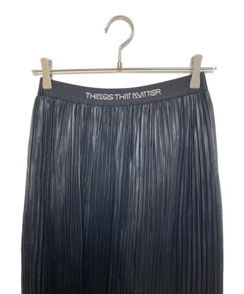 THINGS THAT MATTER（シングスザットマター）THINGS THAT MATTER (シングスザットマター) FOIL SATIN PLEATS NARROW SKIRT ブラック サイズ:１の古着・服飾アイテム