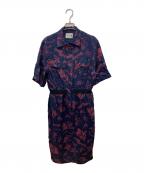 Hysteric Glamourヒステリックグラマー）の古着「LUCIFER ISLAND総柄 5分袖オープンカラーワンピース」｜ネイビー