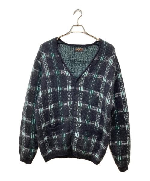 BEAMS（ビームス）BEAMS (ビームス) 9ゲージ モヘヤ ジャカード チェック カーディガン ブラック×グリーン サイズ:Lの古着・服飾アイテム