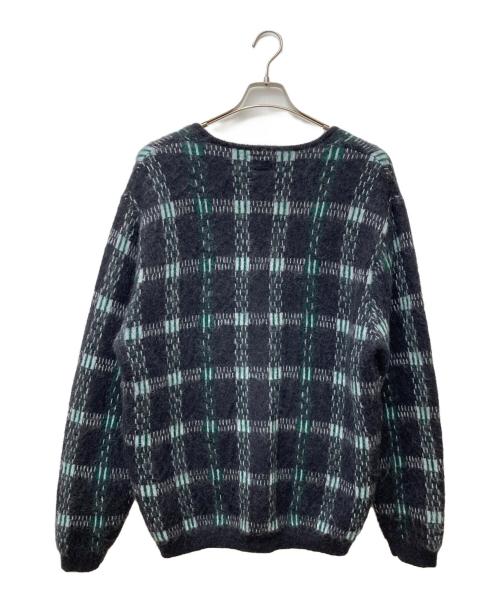BEAMS（ビームス）BEAMS (ビームス) 9ゲージ モヘヤ ジャカード チェック カーディガン ブラック×グリーン サイズ:Lの古着・服飾アイテム