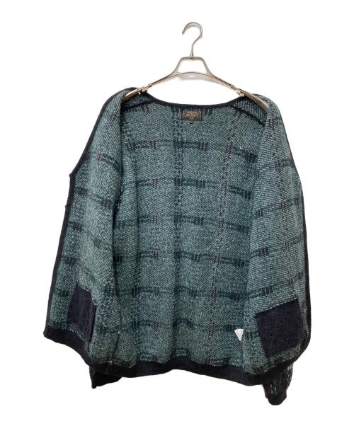 BEAMS（ビームス）BEAMS (ビームス) 9ゲージ モヘヤ ジャカード チェック カーディガン ブラック×グリーン サイズ:Lの古着・服飾アイテム