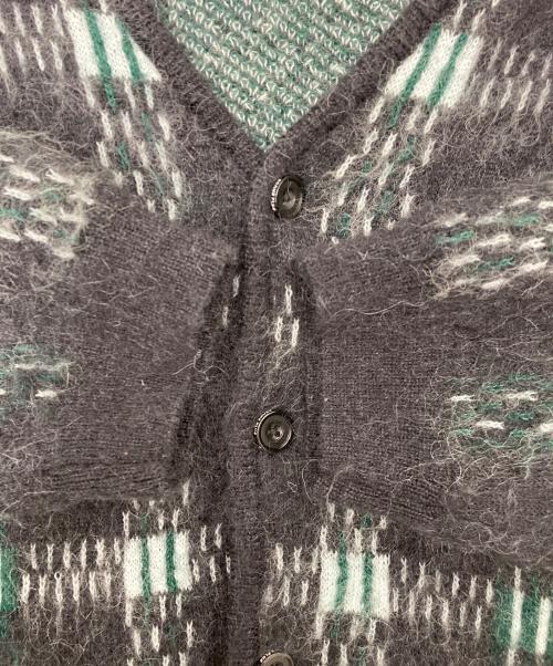 BEAMS（ビームス）BEAMS (ビームス) 9ゲージ モヘヤ ジャカード チェック カーディガン ブラック×グリーン サイズ:Lの古着・服飾アイテム
