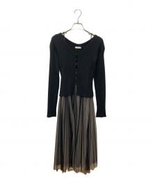 FRAY ID（フレイ アイディー）の古着「チュールプリーツスカートコンビリブニットワンピ」｜ブラック