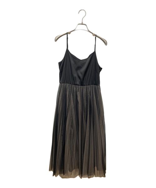 FRAY ID（フレイ アイディー）FRAY ID (フレイ アイディー) チュールプリーツスカートコンビリブニットワンピ ブラックの古着・服飾アイテム