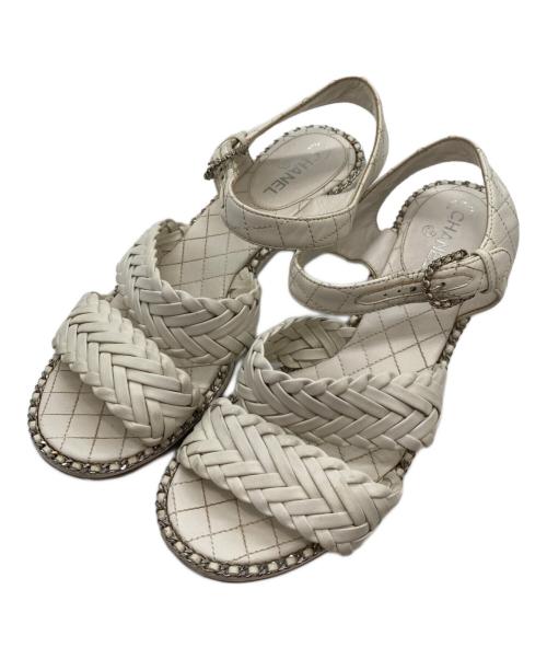 CHANEL（シャネル）CHANEL (シャネル) 編み込みレザーサンダル ホワイト サイズ:35 1/2の古着・服飾アイテム