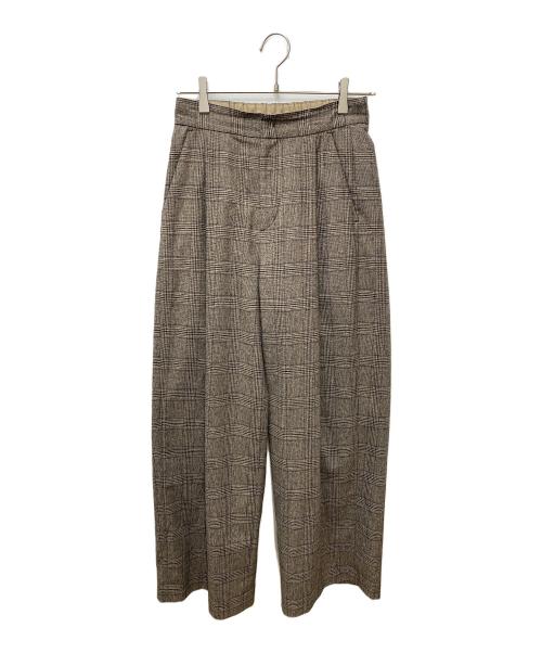 SOEJU（ソージュ）SOEJU (ソージュ) グレンチェックタックワイドパンツ ブラウン サイズ:Mの古着・服飾アイテム