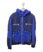 BALMAINバルマン）の古着「スウェットメッシュ切替ジップフーディ」｜ブルー