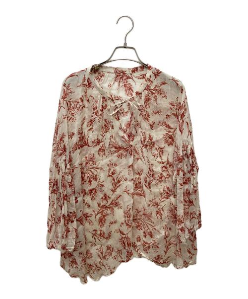 BEARDSLEY（ビアズリー）BEARDSLEY (ビアズリー) シルク/リネンプリントブラウス アイボリー×レッド サイズ:Ｆの古着・服飾アイテム