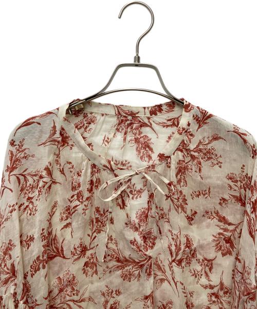 BEARDSLEY（ビアズリー）BEARDSLEY (ビアズリー) シルク/リネンプリントブラウス アイボリー×レッド サイズ:Ｆの古着・服飾アイテム
