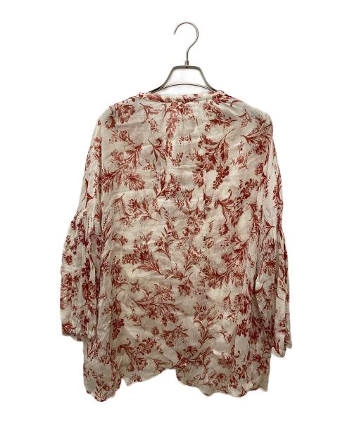 BEARDSLEY（ビアズリー）BEARDSLEY (ビアズリー) シルク/リネンプリントブラウス アイボリー×レッド サイズ:Ｆの古着・服飾アイテム