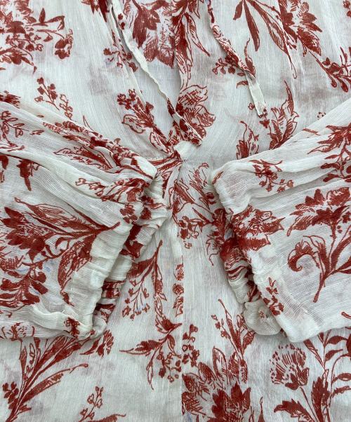 BEARDSLEY（ビアズリー）BEARDSLEY (ビアズリー) シルク/リネンプリントブラウス アイボリー×レッド サイズ:Ｆの古着・服飾アイテム