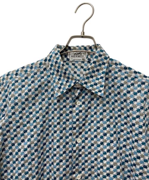 HERMES（エルメス）HERMES (エルメス) 総柄シャツ ブルー サイズ:16の古着・服飾アイテム