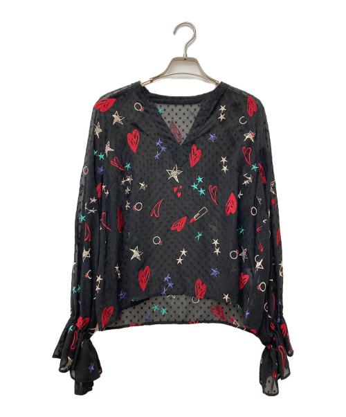 Diagram（ダイアグラム）Diagram (ダイアグラム) モチーフ刺繍カフタントップ ブラック サイズ:36の古着・服飾アイテム