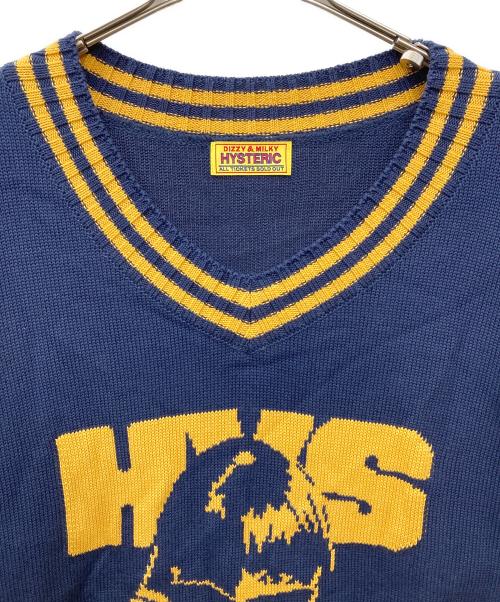 Hysteric Glamour（ヒステリックグラマー）Hysteric Glamour (ヒステリックグラマー) MAXIMUM ROCKジャカードチルデンオーバーサイズセーター 01233NS04 ネイビー サイズ:FREEの古着・服飾アイテム