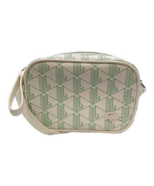 LACOSTE（ラコステ）LACOSTE (ラコステ) デイリーライフスタイルシーズナル モノグラムジップショルダーバッグ ホワイト×グリーンの古着・服飾アイテム