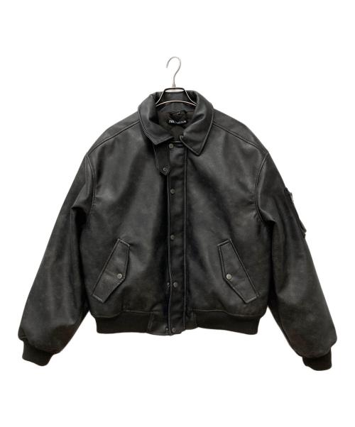 ZARA（ザラ）ZARA (ザラ) フェイクレザーデタッチャブルネックジャケット ダークブラウン サイズ:Lの古着・服飾アイテム