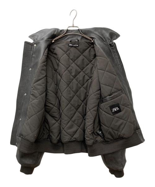 ZARA（ザラ）ZARA (ザラ) フェイクレザーデタッチャブルネックジャケット ダークブラウン サイズ:Lの古着・服飾アイテム