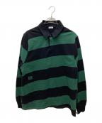 BURBERRYバーバリー）の古着「Long Sleeve Striped Cotton Polo Shirt」｜ブラック×グリーン