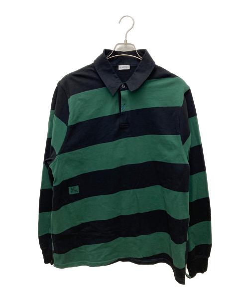 BURBERRY（バーバリー）BURBERRY (バーバリー) Long Sleeve Striped Cotton Polo Shirt ブラック×グリーン サイズ:XLの古着・服飾アイテム