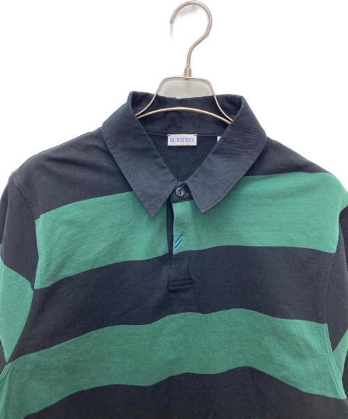 BURBERRY（バーバリー）BURBERRY (バーバリー) Long Sleeve Striped Cotton Polo Shirt ブラック×グリーン サイズ:XLの古着・服飾アイテム