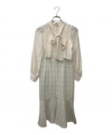 JILL BY JILLSTUART（ジル バイ ジルスチュアート）の古着「ブラウスドッキングツイードワンピース」｜ホワイト