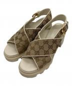 GUCCIグッチ）の古着「GGパターンヒールサンダル」｜ブラウン