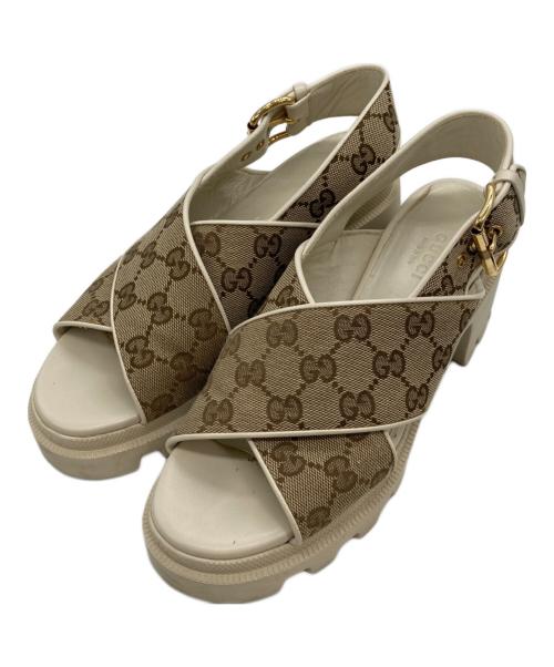 GUCCI（グッチ）GUCCI (グッチ) GGパターンヒールサンダル ブラウン サイズ:36 2/1の古着・服飾アイテム