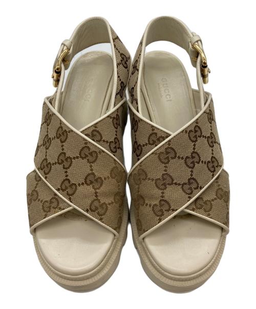 GUCCI（グッチ）GUCCI (グッチ) GGパターンヒールサンダル ブラウン サイズ:36 2/1の古着・服飾アイテム
