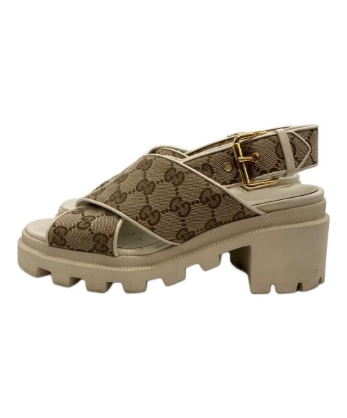 GUCCI（グッチ）GUCCI (グッチ) GGパターンヒールサンダル ブラウン サイズ:36 2/1の古着・服飾アイテム