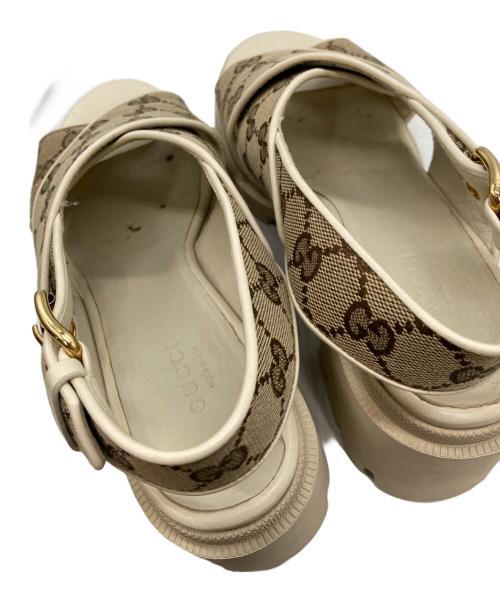 GUCCI（グッチ）GUCCI (グッチ) GGパターンヒールサンダル ブラウン サイズ:36 2/1の古着・服飾アイテム