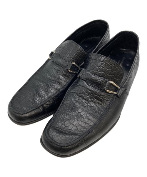 ERMENEGILDO ZEGNA（エルメネジルド・ゼニア）ERMENEGILDO ZEGNA (エルメネジルド・ゼニア) クロコ型押しローファー ブラック サイズ: 7 1/2 (27-27.5cm)の古着・服飾アイテム