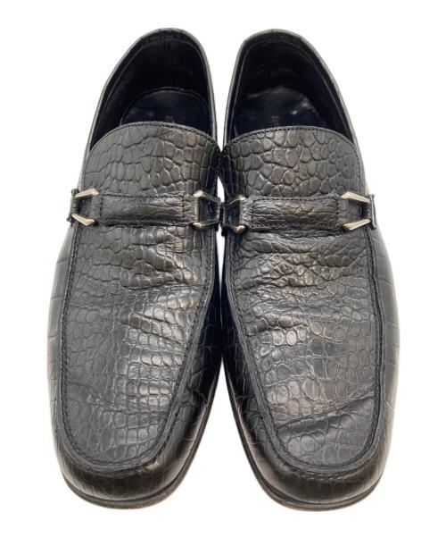 ERMENEGILDO ZEGNA（エルメネジルド・ゼニア）ERMENEGILDO ZEGNA (エルメネジルド・ゼニア) クロコ型押しローファー ブラック サイズ: 7 1/2 (27-27.5cm)の古着・服飾アイテム