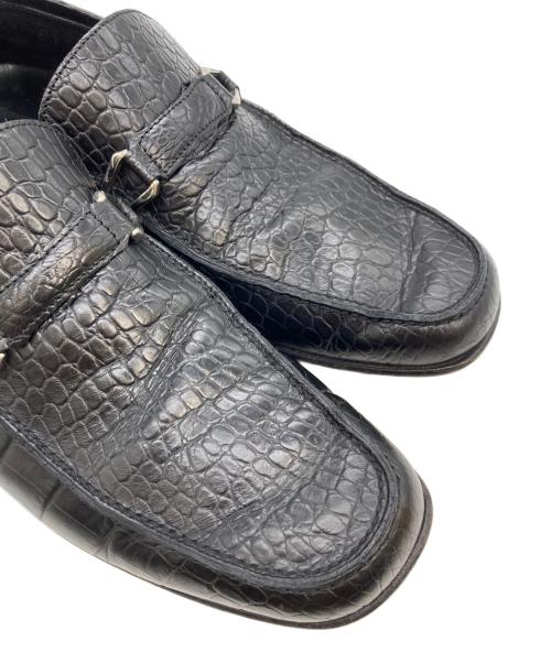 ERMENEGILDO ZEGNA（エルメネジルド・ゼニア）ERMENEGILDO ZEGNA (エルメネジルド・ゼニア) クロコ型押しローファー ブラック サイズ: 7 1/2 (27-27.5cm)の古着・服飾アイテム