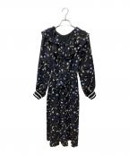 GRACE CLASSグレースクラス）の古着「フリルカラープリントワンピース」｜ブラック×ブルー