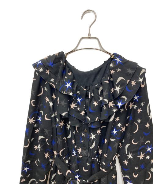 GRACE CLASS（グレースクラス）GRACE CLASS (グレースクラス) フリルカラープリントワンピース ブラック×ブルー サイズ:36の古着・服飾アイテム