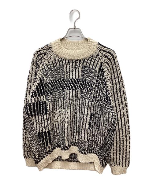 JAN JAN VAN ESSCHE（ヤンヤンバンエシュ）JAN JAN VAN ESSCHE (ヤンヤンバンエシュ) LOOSE FIT MEDIUM WEIGHT GRAPHICAL CREW NECK, MACHINE KNITTED ベージュ×ブラック サイズ:Sの古着・服飾アイテム