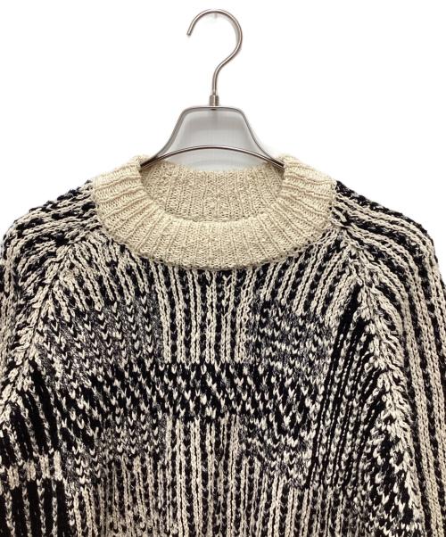 JAN JAN VAN ESSCHE（ヤンヤンバンエシュ）JAN JAN VAN ESSCHE (ヤンヤンバンエシュ) LOOSE FIT MEDIUM WEIGHT GRAPHICAL CREW NECK, MACHINE KNITTED ベージュ×ブラック サイズ:Sの古着・服飾アイテム