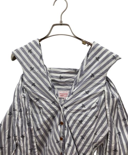 Vivienne Westwood RED LABEL（ヴィヴィアンウエストウッドレッドレーベル）Vivienne Westwood RED LABEL (ヴィヴィアンウエストウッドレッドレーベル) ボウタイリボンブラウス グレー×ホワイト サイズ:1の古着・服飾アイテム