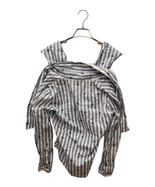 Vivienne Westwood RED LABEL（ヴィヴィアンウエストウッドレッドレーベル）Vivienne Westwood RED LABEL (ヴィヴィアンウエストウッドレッドレーベル) ボウタイリボンブラウス グレー×ホワイト サイズ:1の古着・服飾アイテム