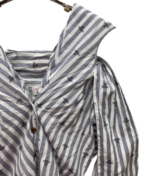Vivienne Westwood RED LABEL（ヴィヴィアンウエストウッドレッドレーベル）Vivienne Westwood RED LABEL (ヴィヴィアンウエストウッドレッドレーベル) ボウタイリボンブラウス グレー×ホワイト サイズ:1の古着・服飾アイテム