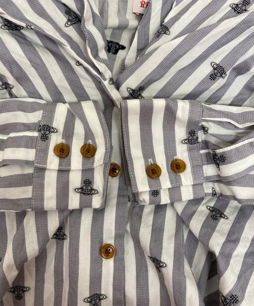 Vivienne Westwood RED LABEL（ヴィヴィアンウエストウッドレッドレーベル）Vivienne Westwood RED LABEL (ヴィヴィアンウエストウッドレッドレーベル) ボウタイリボンブラウス グレー×ホワイト サイズ:1の古着・服飾アイテム
