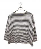 COMOLIコモリ）の古着「ボートネックボーダーカットソー」｜パープル×ホワイト