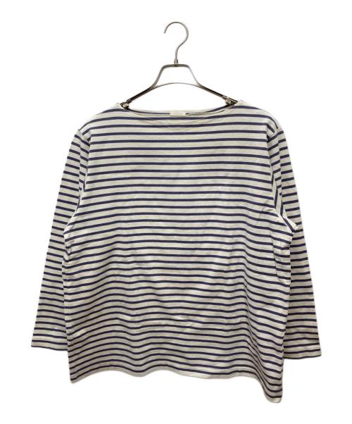 COMOLI（コモリ）COMOLI (コモリ) ボートネックボーダーカットソー パープル×ホワイト サイズ:1の古着・服飾アイテム