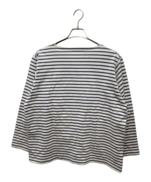 COMOLI（コモリ）COMOLI (コモリ) ボートネックボーダーカットソー パープル×ホワイト サイズ:1の古着・服飾アイテム