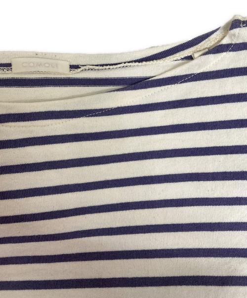 COMOLI（コモリ）COMOLI (コモリ) ボートネックボーダーカットソー パープル×ホワイト サイズ:1の古着・服飾アイテム