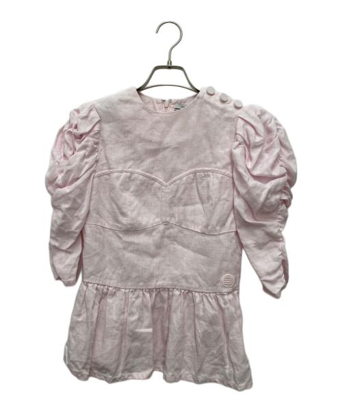 BORDERS at BALCONY（ボーダーズアットバルコニー）BORDERS at BALCONY (ボーダーズアットバルコニー) LINEN PEPLUM TOP ピンク サイズ:36の古着・服飾アイテム